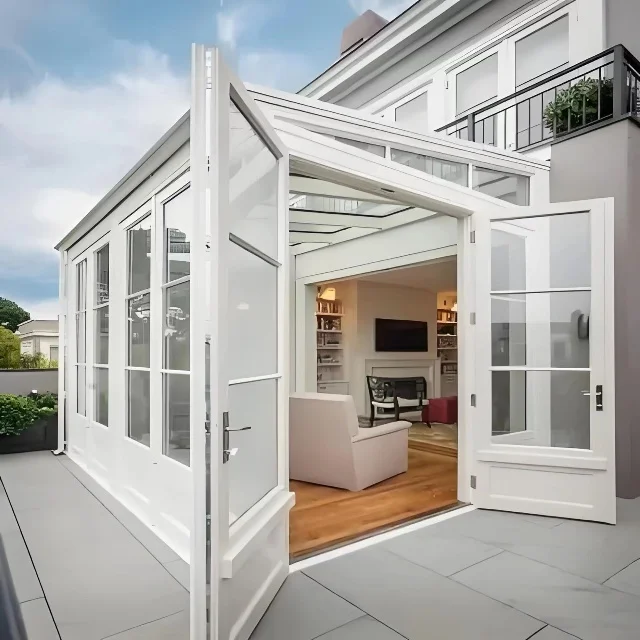 Custom Modern Chinese-Style Flat Roof Sunshine Room Series Original Custom Wood Frame with Triangle Roof Molding Residential Use
