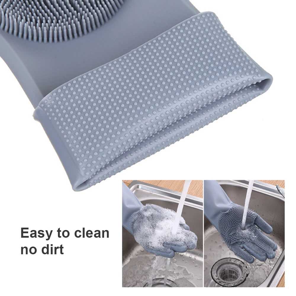 Magic Silicone Dishwashing Scrubber Silicone Dishwashing Gloves Dish Washing Sponge Rubber Scrub Gloves Kitchen Clean Tool Scrub
