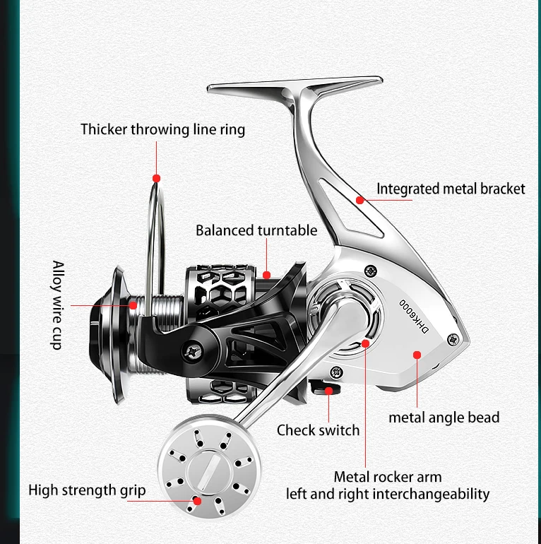 High-Performance Spinning Reel for Saltwater Fishing Smooth Drag System Fishing Spinning Reel 4+1 BB 10kg Drag Gear ratio 5.2:1