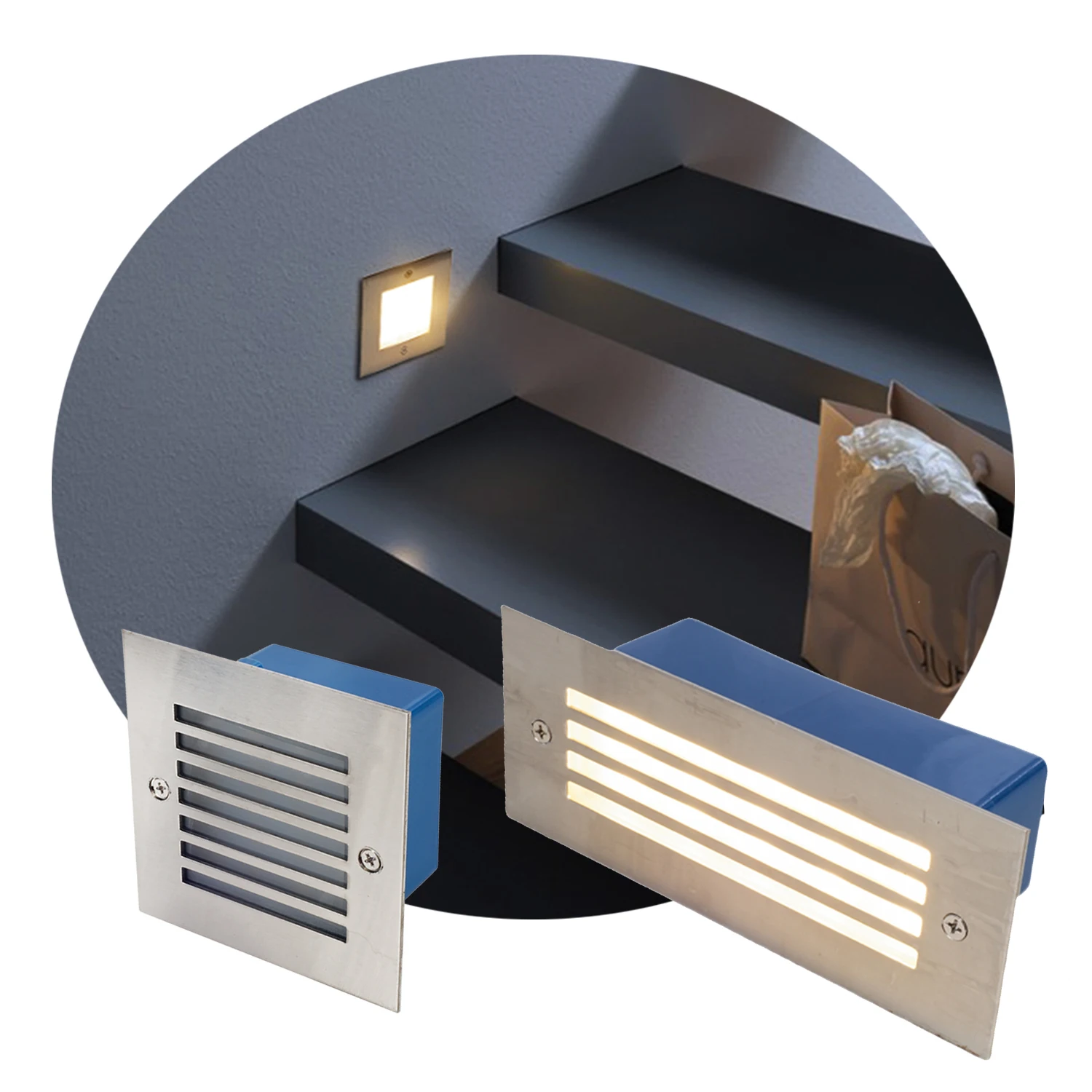 Modern indoor mini 1w 3w  12v  rgb stainless steel pc rectangular recessed stairway  inground garden  stairs led  step light