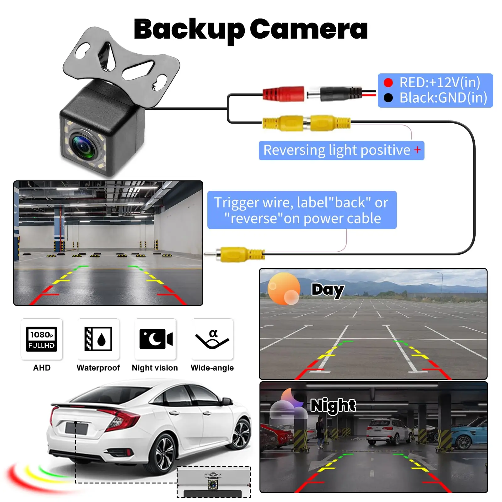 China Factory Night Vision CVBS 4/8/12 LED Universal 12V Car Rearview Camera for Vehicle SUV RV Reverse Camera