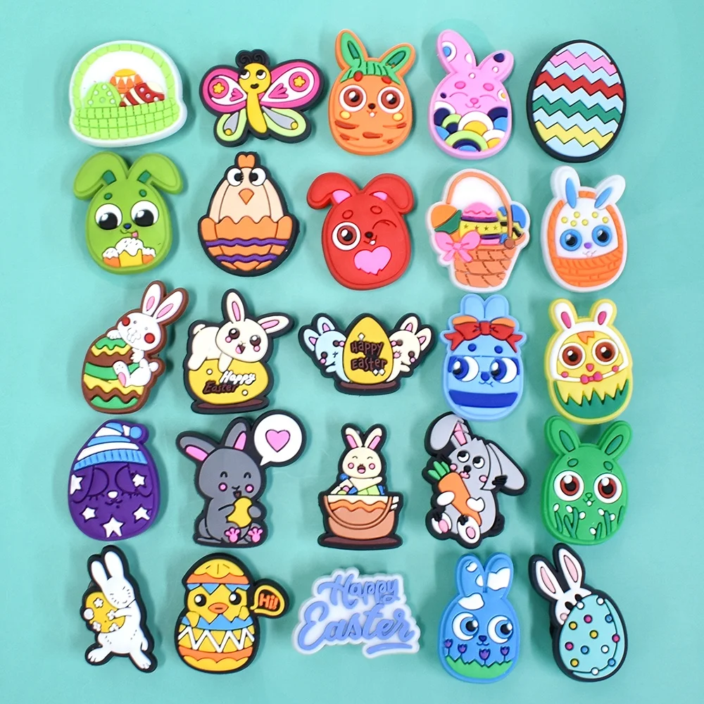 25PCS/set PVC Shoe Charms Rabbit Easter Egg Car Butterfly Carrot Accessories Garden Shoe charms Button Decorations Xmas Gift