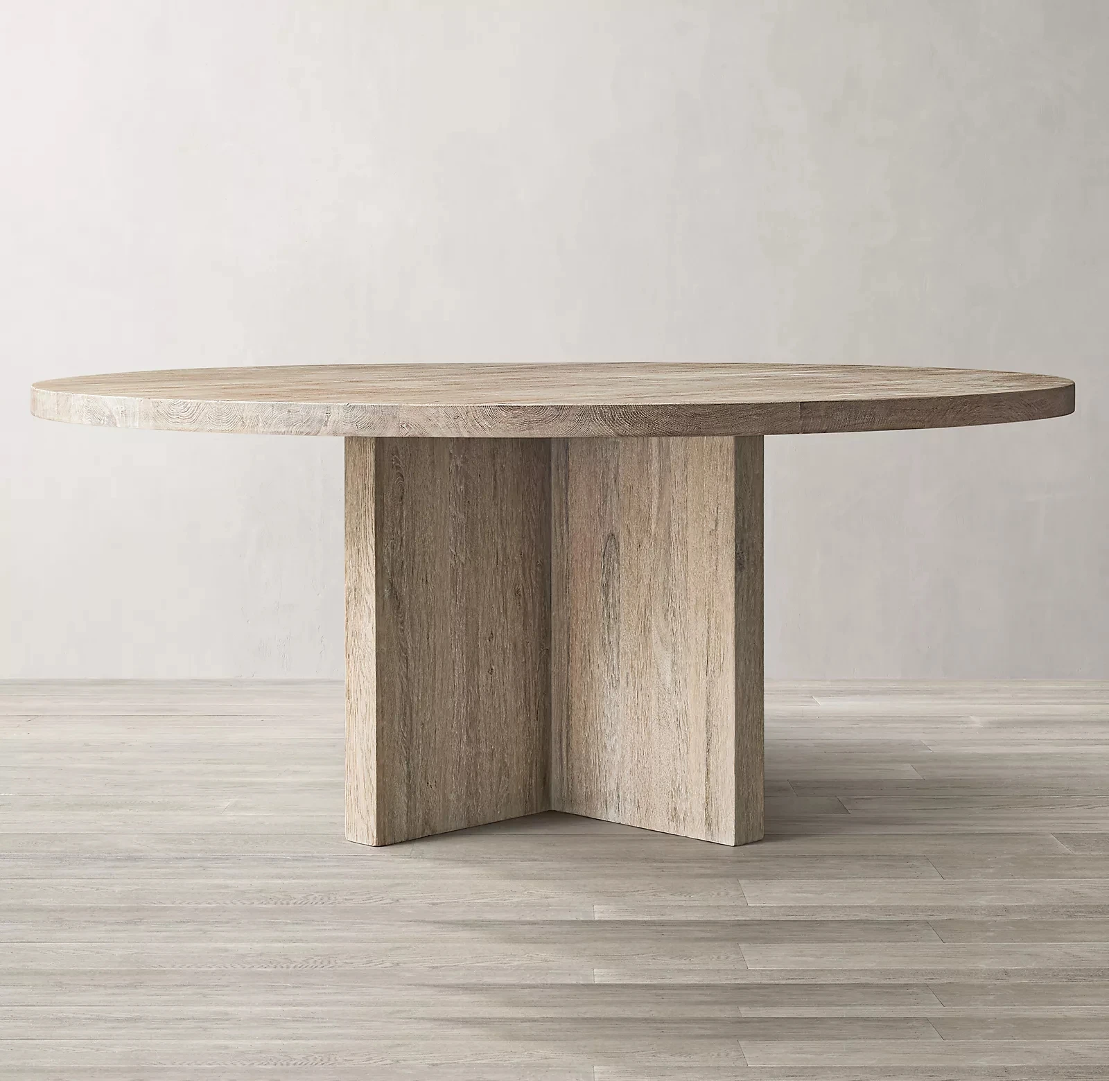 RECLAIMED RUSSIAN OAK PLANK ROUND DINING TABLE