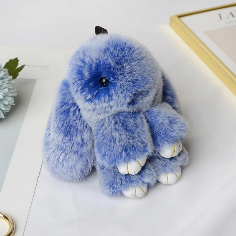 Hot Sell Wholesale Big Size 15cm Real Rex Rabbit Fur Plush Key Chains  Cute Keychain Fluffy Furry Fuzz Keyrings Backpack Pendant