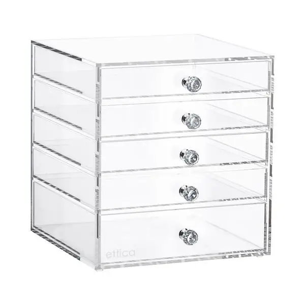 Acrylic Cosmetics Organizer Box with 5 Drawers Clear Acrylic Jewelry Chest with Drawers