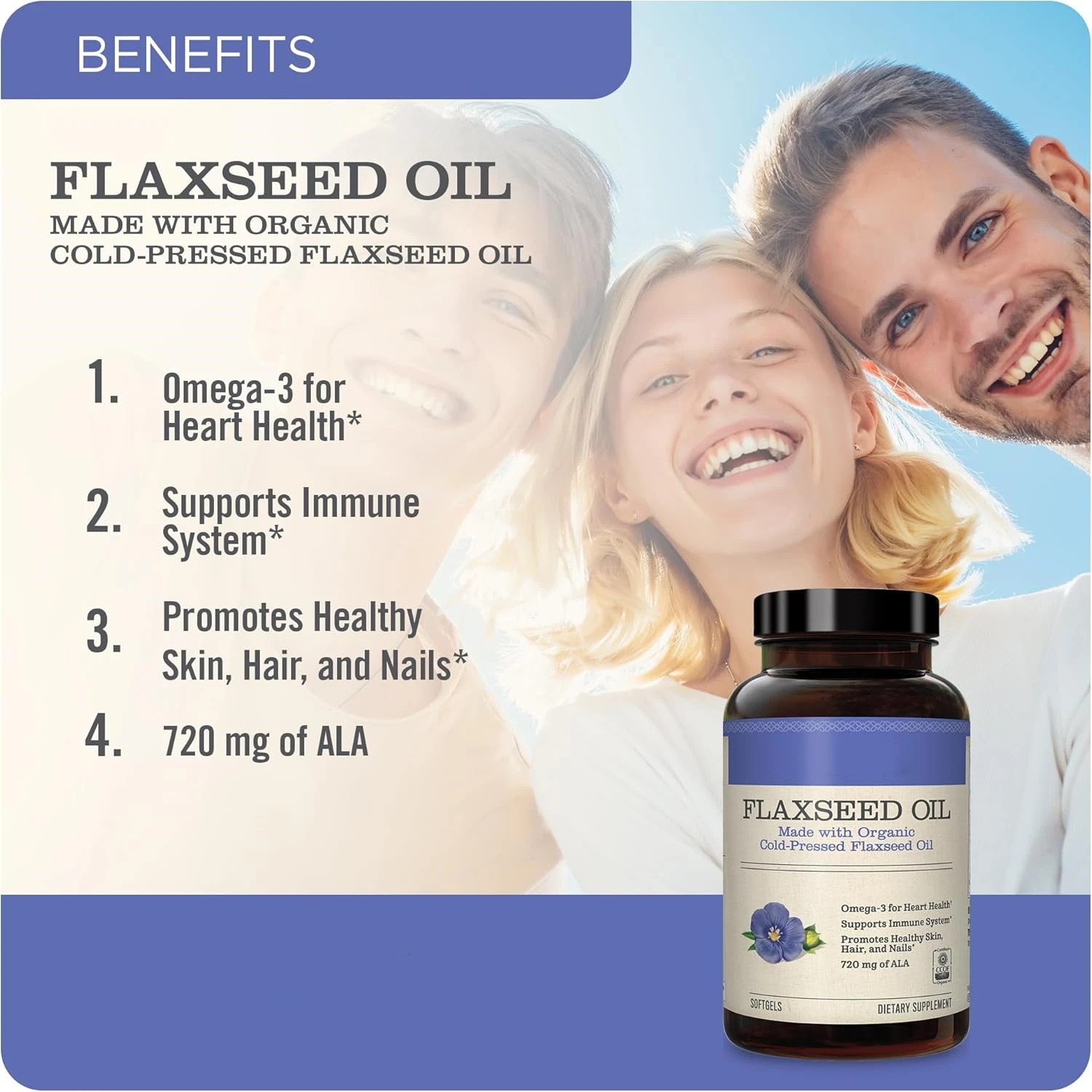 OEM/ODM Flaxseed Oil 1200 mg Fish Free Omega 3 Supplement with 720mg ALA Omega 3 Heart Health Support Immune Health Skin Health