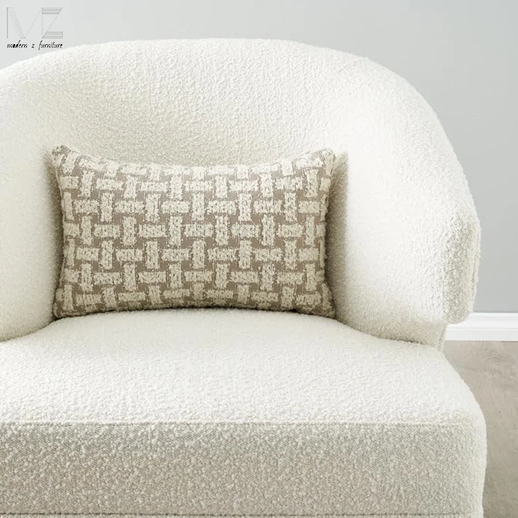 Wholesale Nordic Single Sofa High Quality Leisure Chair Comfortable Barrel Living Room Furniture White Boucle Chair With Arm