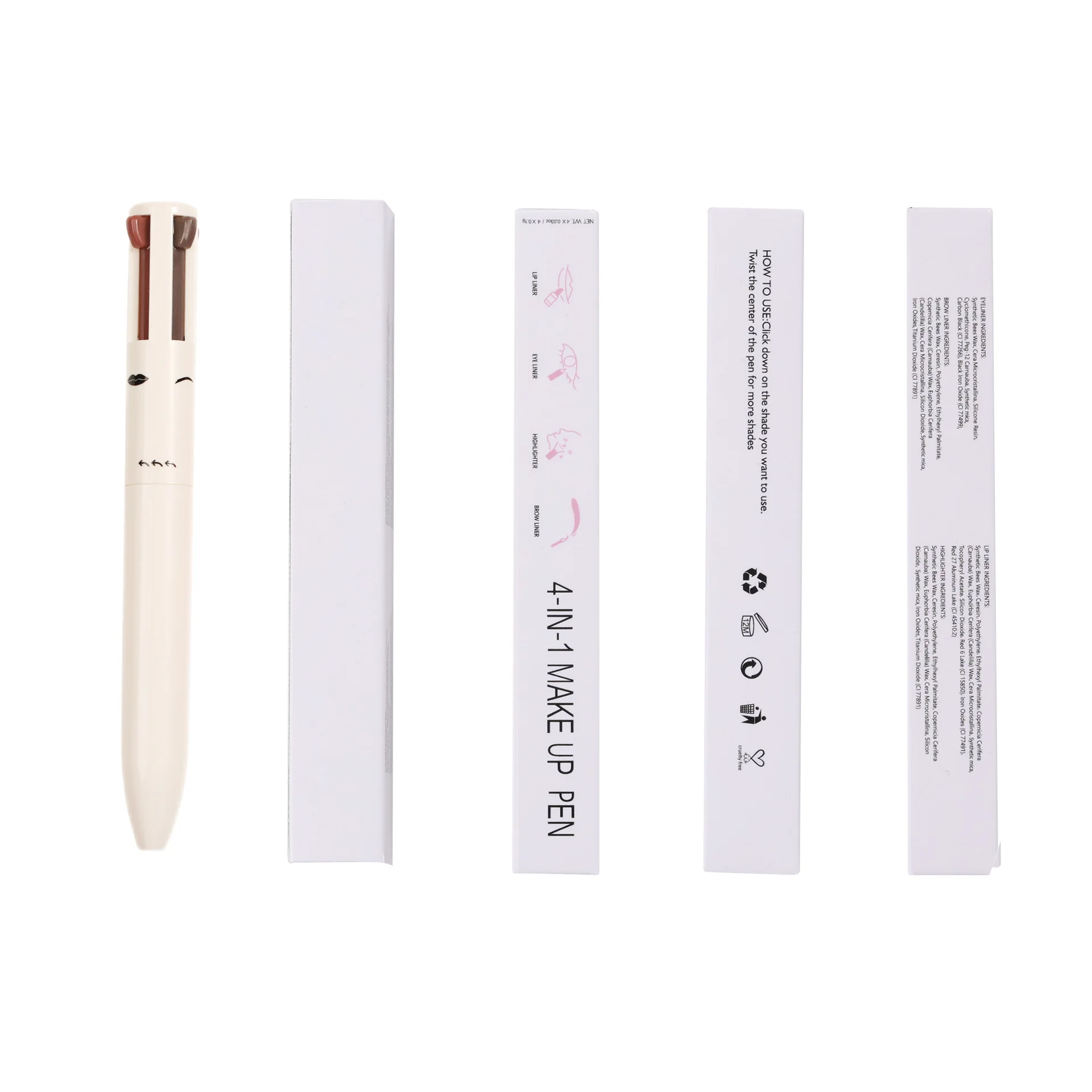 Wholesale waterproof versatile makeup pen eyebrow pencil eyeliner lipliner highlighter 4 in 1 Makeup Pen