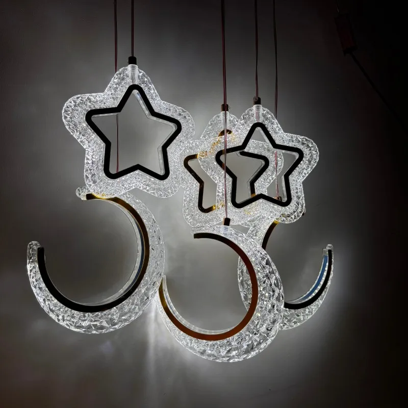 New Arrival PVC moon star string light Pentagram Ceiling Light Home Party Wedding Stage Decoration