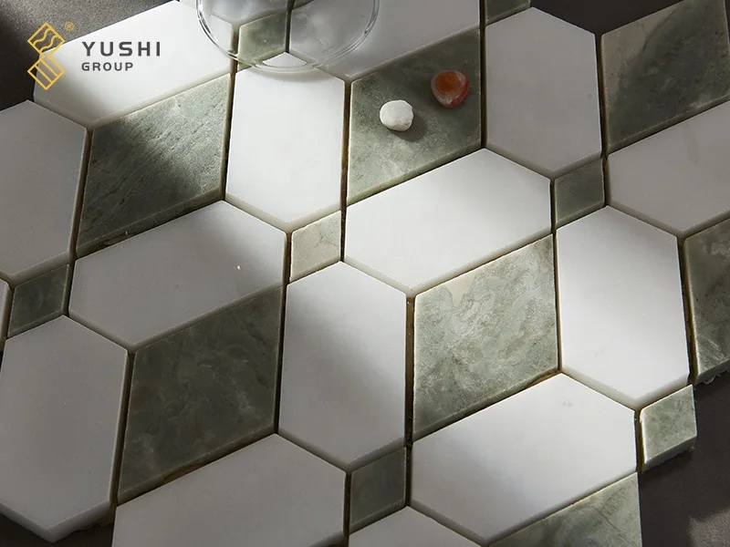 Yushi Group attractive Mosaic Marble Green+Sichuan White mosaic for flooring tile and deco