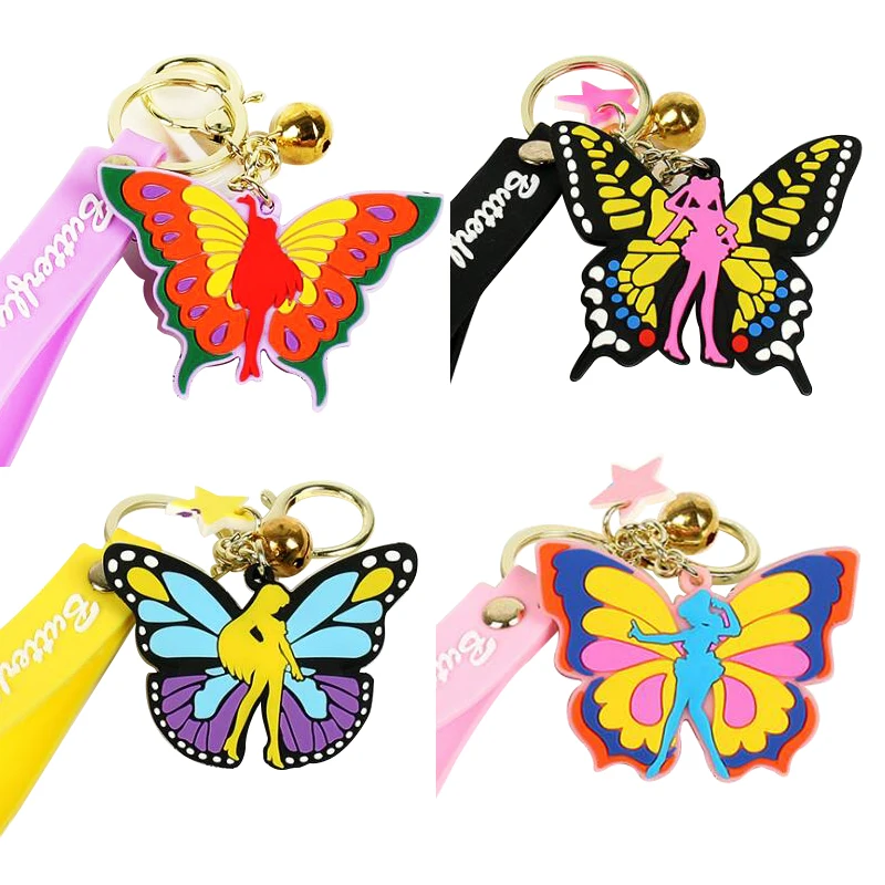 Wholesale custom sublimation logo key chains soft PVC rubber butterfly keychain