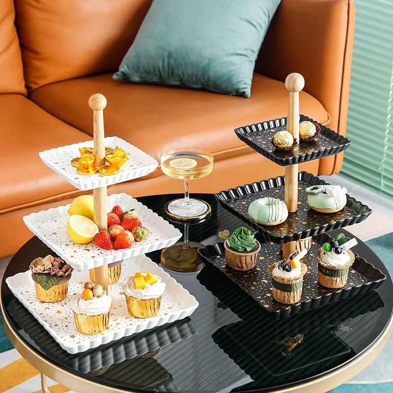 New Design Dessert Display Stand Cake Decoration Food Dessert Marble Ceramic Plate Cake Stand Birthday Wedding Part