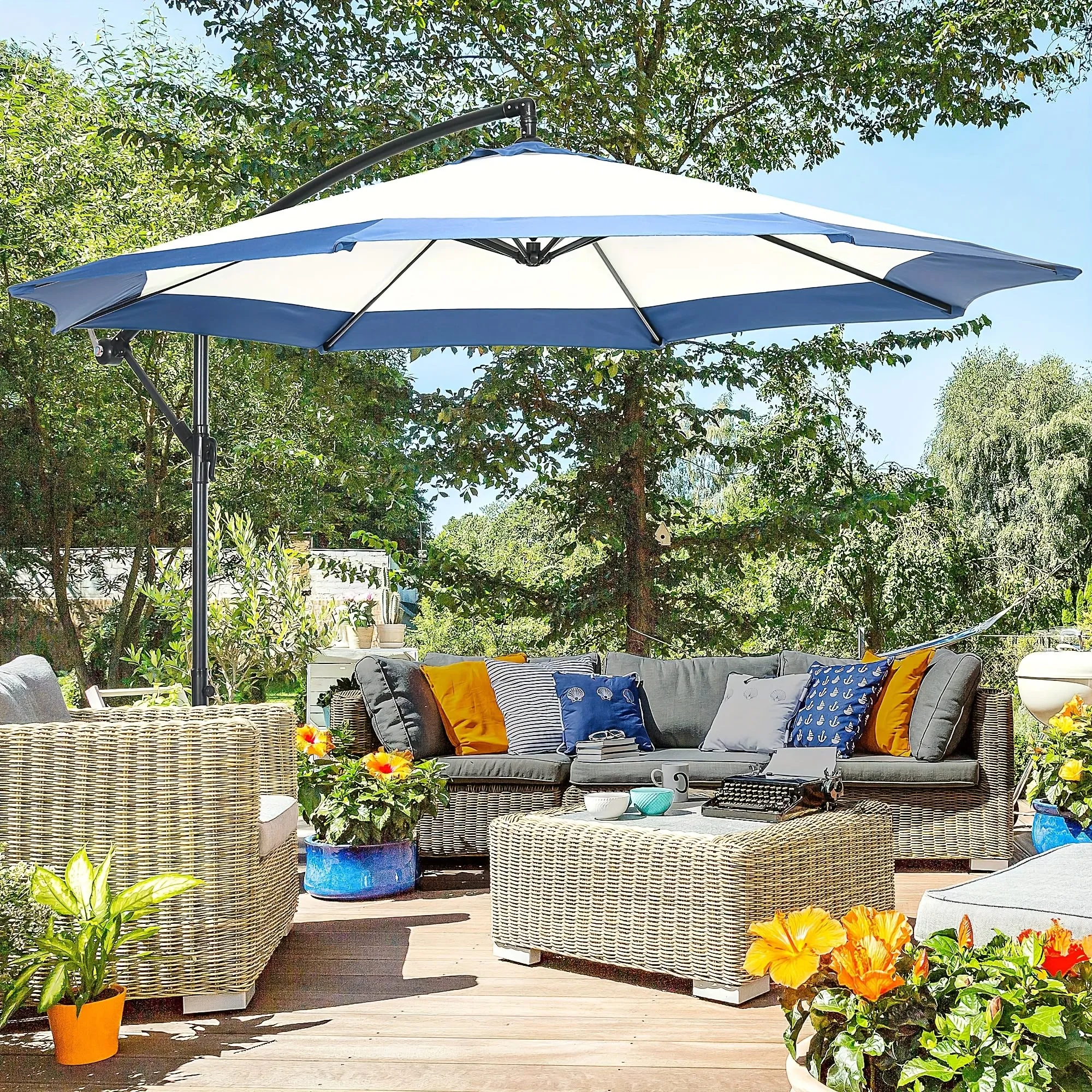 Outsunny 10FT Cantilever UmbrellaOffset Patio Umbrella with Crank and Cross Base forDeck BackyardPool and GardenHangingUmbrellas