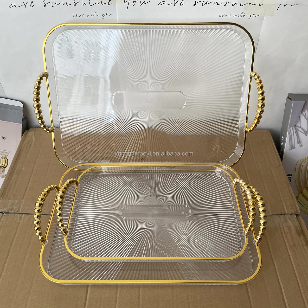 Exquisite High Quality 3PCS Rectangle Transparent Crystal Dessert Serving Plate Storage Fruit Tray Tray Ramadan Food Dishe Plate