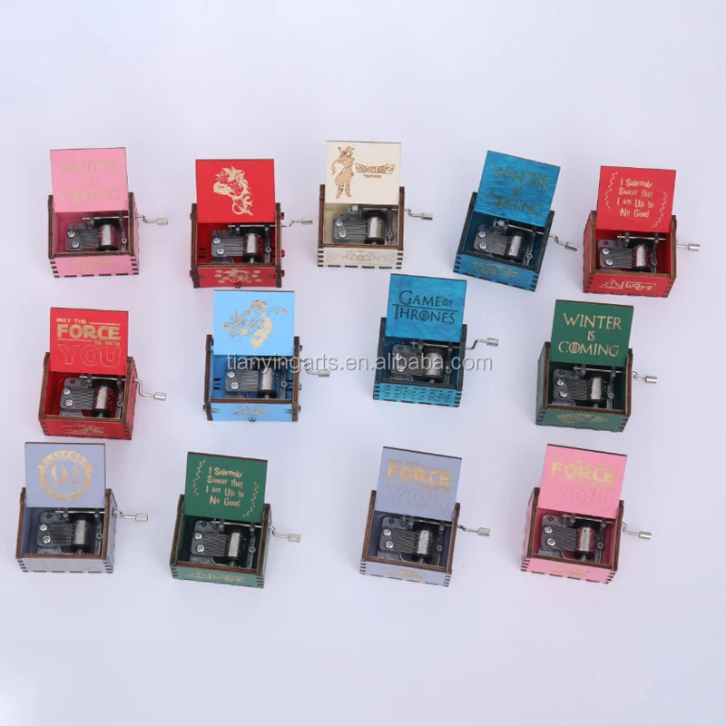 Factory Price Bulk Small Laser Carving Custom Wooden Harry Movie Potter Hand Crank Music Box for Birthday Gifts