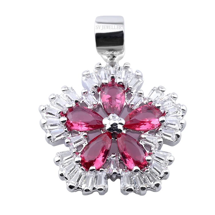 Fashion Jewelry Flower CZ Claw Setting Pendant Necklace For Woman Gift Copper