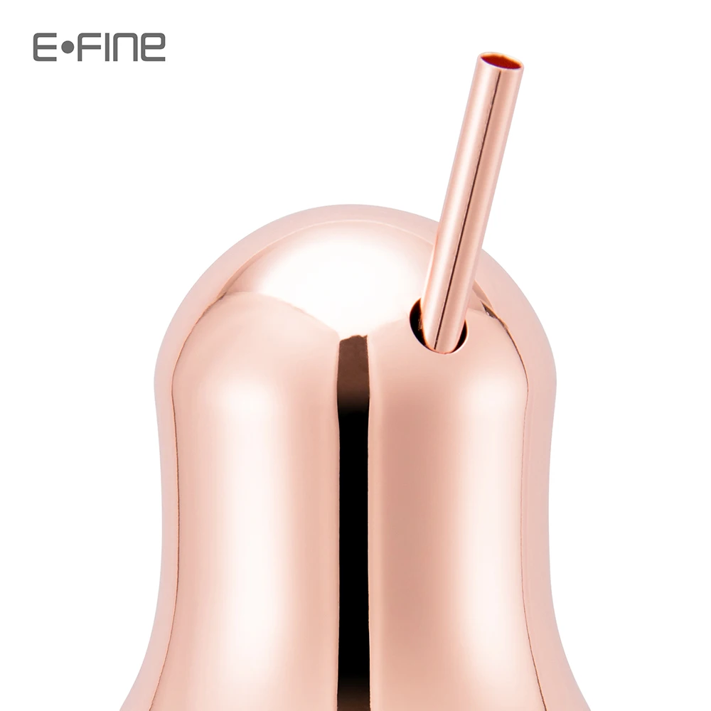 EFINE Copper Mug for Cocktail Bartender Bar Drinkware Stainless Steel Beer Cup Pear Shape with Straw