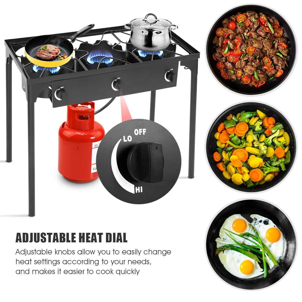 Cast Iron 3 Burner Outdoor Gas Stove Portable Propane Cooktop with Removable Legs