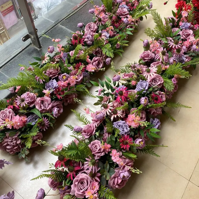 Beautiful Colorful Table Flowers Set Silk Table Runner for Wedding Party Auditorium Hotel Decor