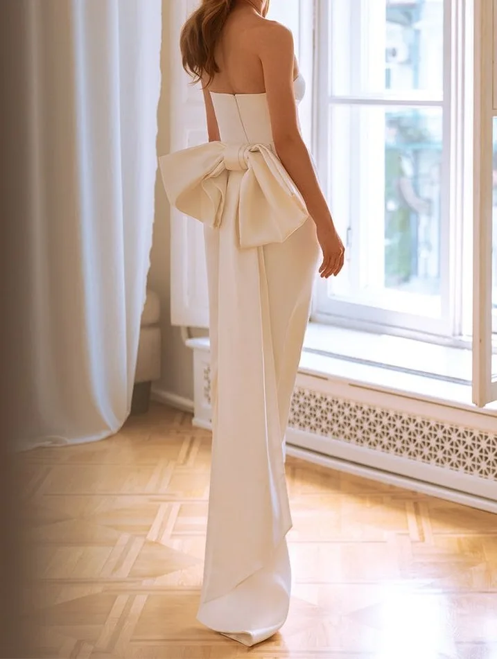 Ladies high quality slim fit tube top back big bow dress long