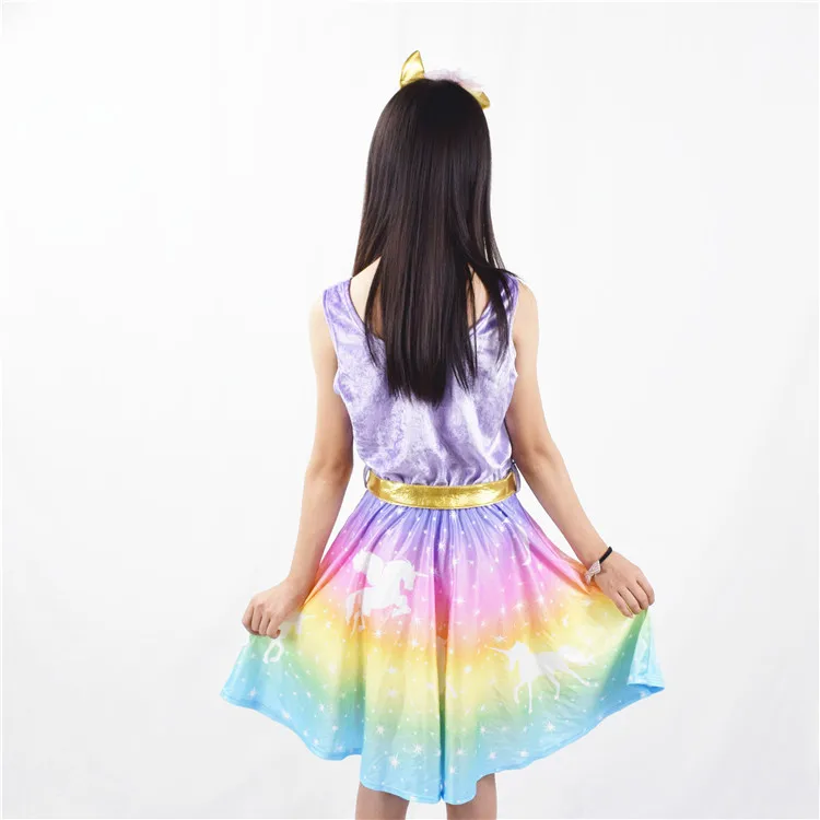 
New Design Kids Party Clothes Boutique Cute Girls Stage Clothing Rainbow Unicorn Dress 