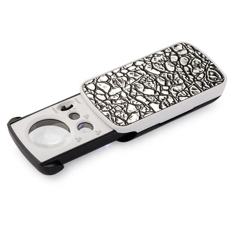 HMOIS new pocket magnifying 30/60/90X jewelers eye loupe magnifier glass UV LED ingenious portable slide lamp loupe