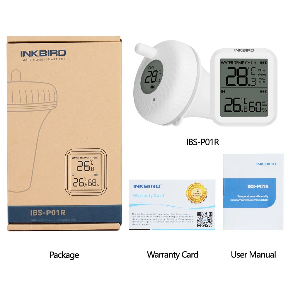 Smart Creation IBS-P02R Wireless Floating Thermometer Wireless RF Pool Thermometer with Indoor Temperature and Humidity Sensor