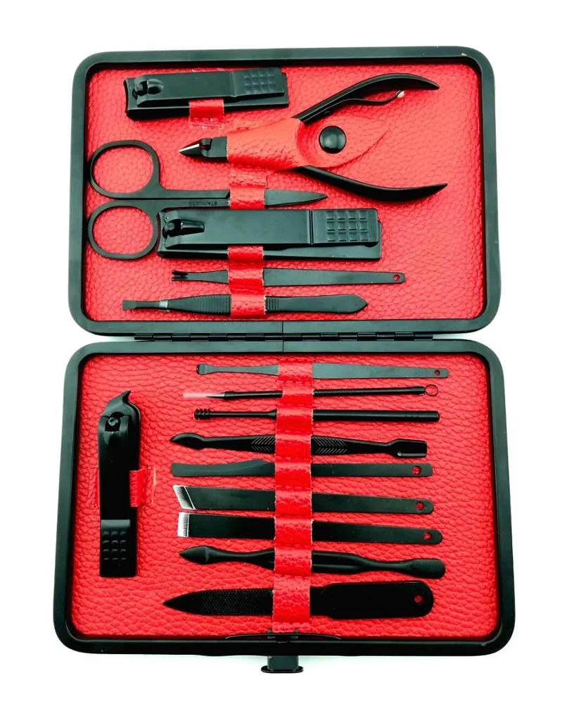 Stainless Steel Nail Tool Professional Grooming Kit Nail Tools with Luxurious Travel Case 16Pcs Manicure Pedicure Set