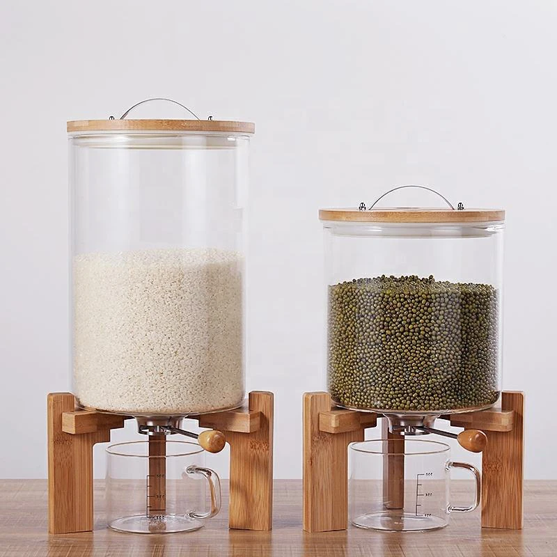 Kitchen Storage Container Rice Cereal Dispenser Grain Bamboo Lid dispensador de granos Beans Food Dispenser