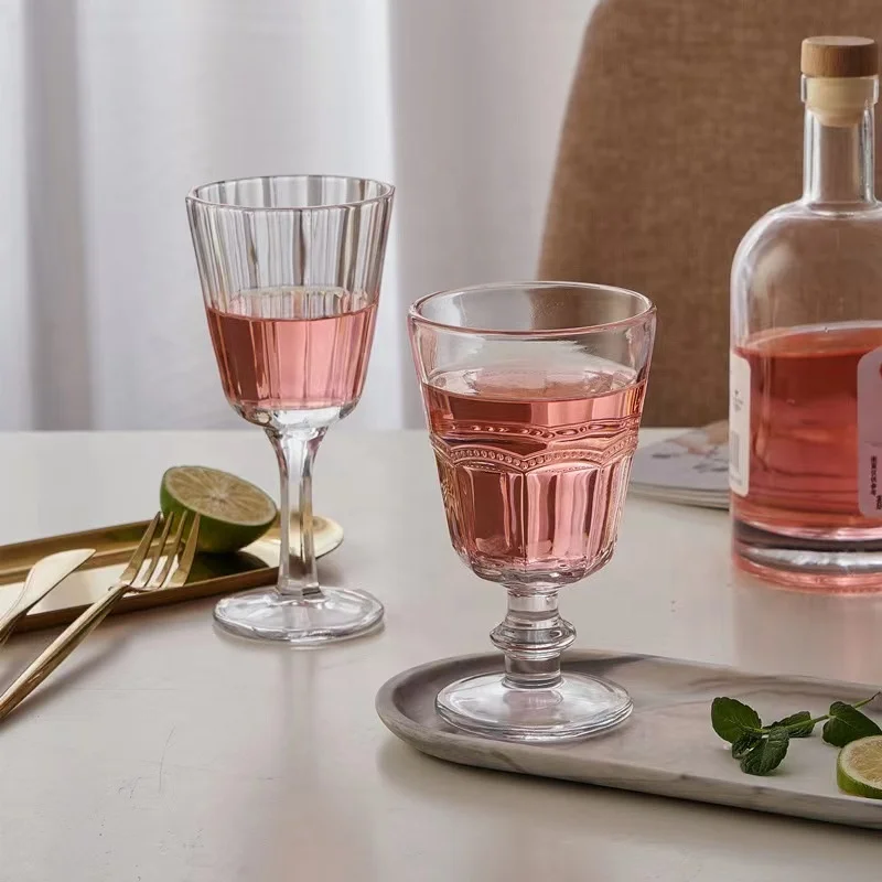 ins retro french embossed transparent tall lace glass wine juice sparkling wine glass