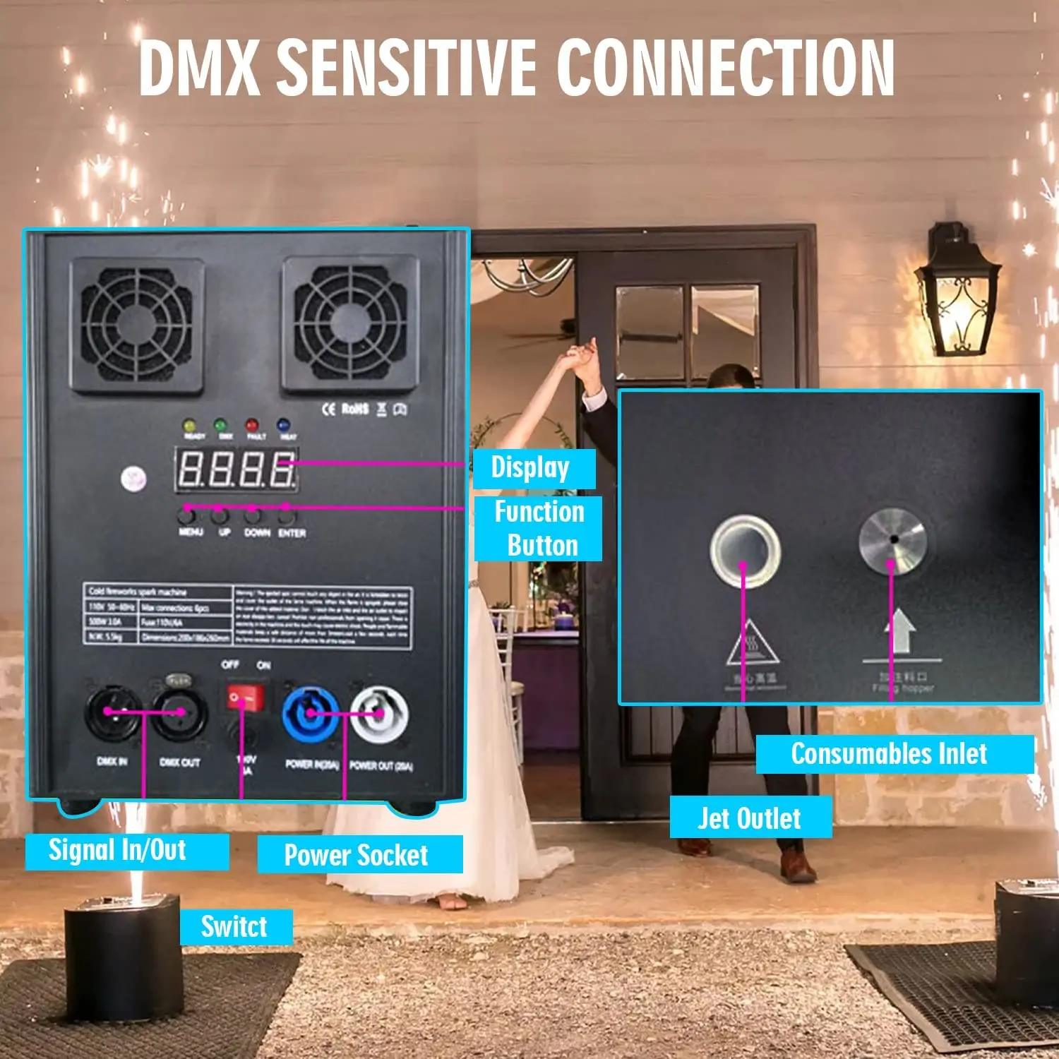 Topflashstar 600W Fountain Fireworks Machine indoor Wireless Remote Control  fireworks cold spark machine  wedding Stage Party