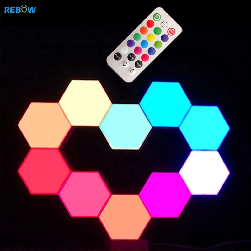 Объемная потайная Прямая поставка DIY RGB Квантовая светодиодная Шестигранная модульная сенсорная Чувствительная подсветка с дистанционным управлением светодиодный