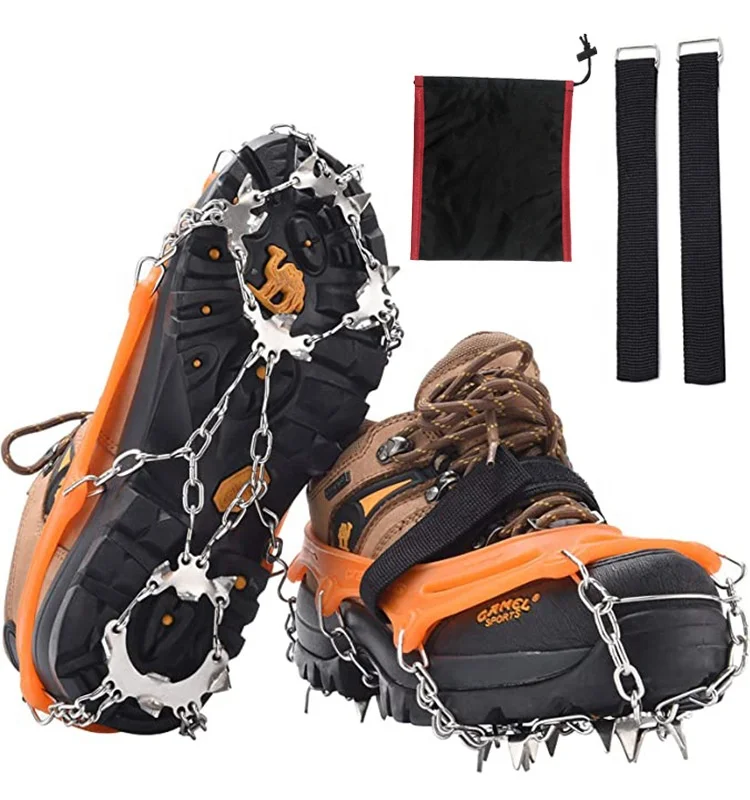 Wholesale 19 teeth Antislip ice snow Crampons for shoes with stainless steel chain ice crampons