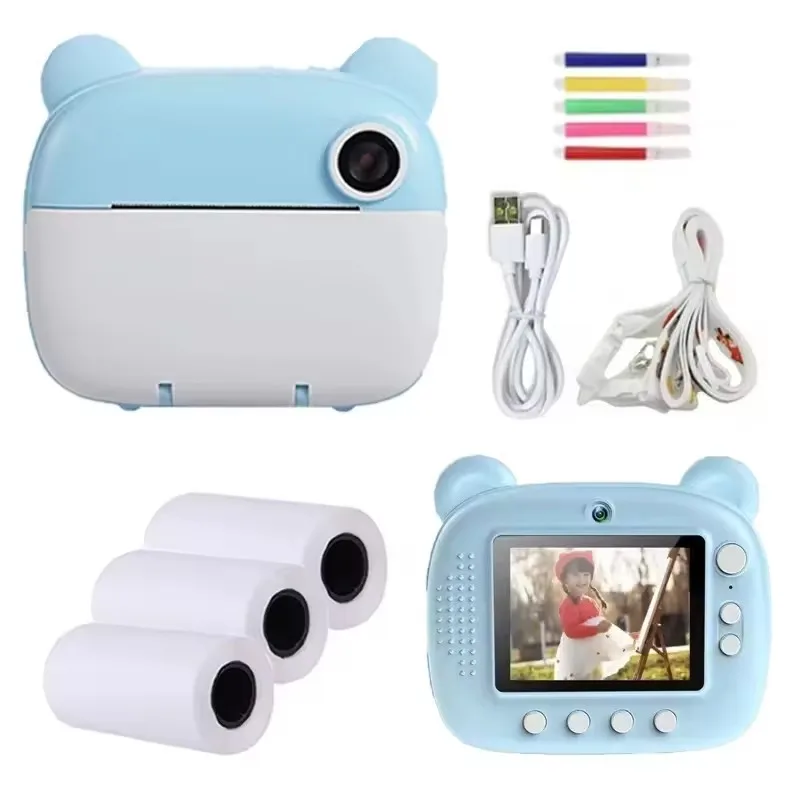 Cute Instant Thermal Print Kids Camera 1080P 2.4-Inch IPS Screen Dual Lens HD Video Camera With Games And Music for children