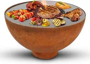 corten steel fire bowl with grill ring and cooking grill fire bowl  savage feuerschale feuerstelle brasero with plancha grill