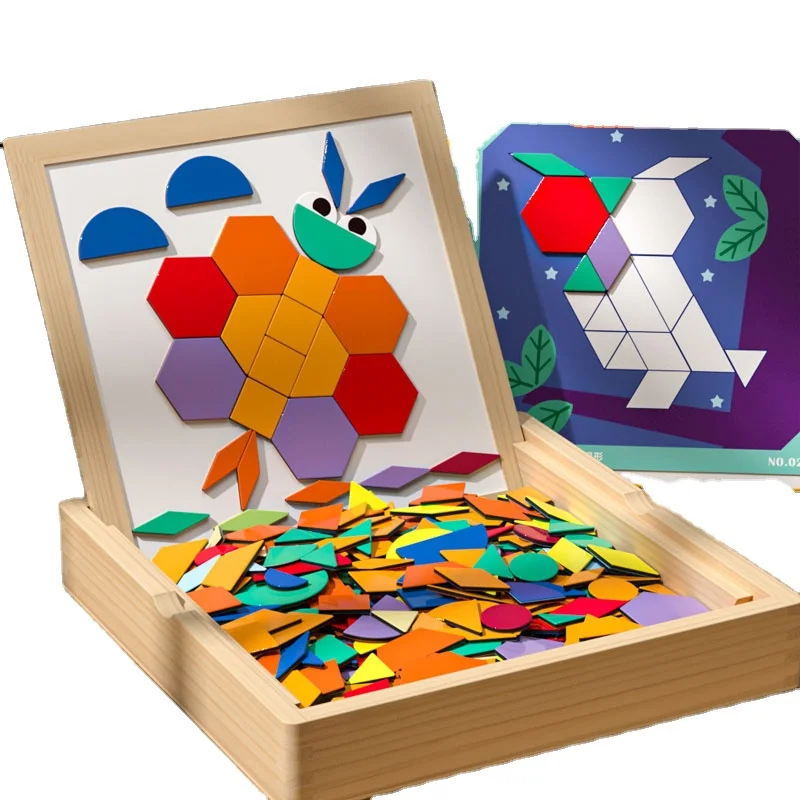 Learn the toy geometric cognitive game Tangram for children wooden magnetic creative graphic puzzles