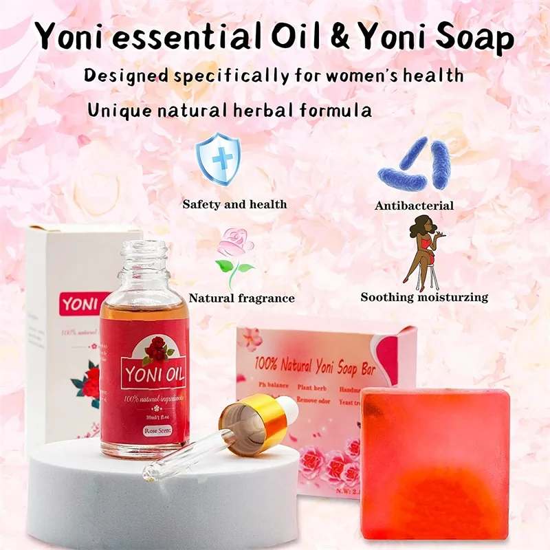 OEM Women Feminine Vaginal Wash Vaginial Deodorants Organic Handmade Vagina Soap & Natural Yoni Essential Oil Set For PH Balance