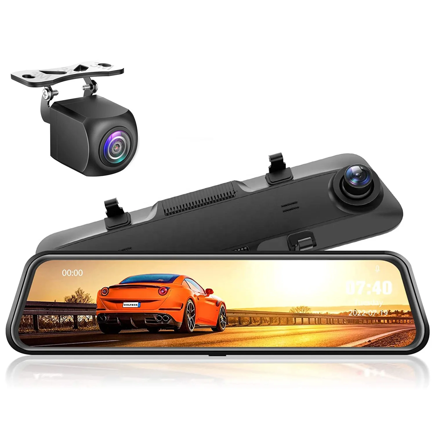 12 inch Mirror Dash Cam Backup Camera 1296P Full HD Smart Rearview Mirror for Cars 1080P Front and Rear View Dual Cameras