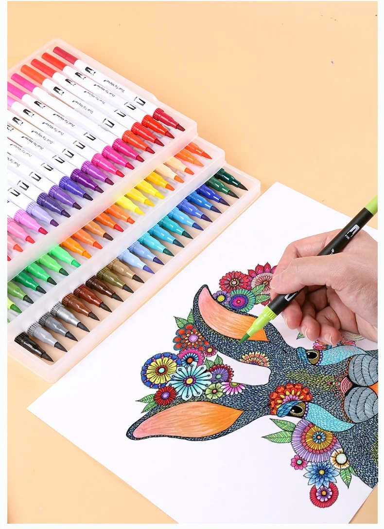 12 24 36 48 100 colors Dual Tip Watercolor Brush Pens Water Coloring Markers Stationery Set