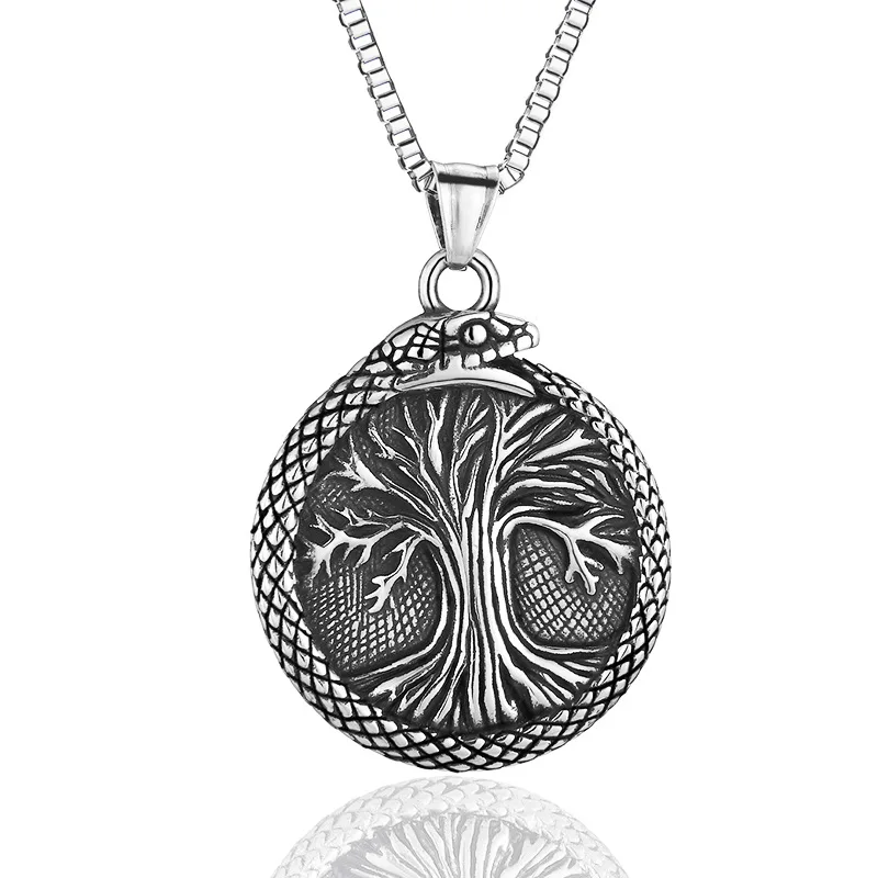 Vintage Viking Tree of Life Necklace Stainless steel Ethnic Wind Snake wrapped Viking Tree of Life pendant