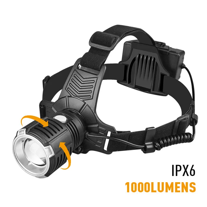  Мощный 1000 люмен XHP70 светодиодный налобный фонарь USB Перезаряжаемый 18650 зум для