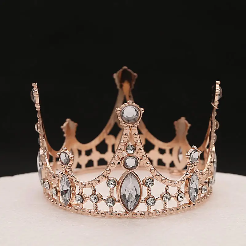Popular Fashion Birthday Cake Crown Decoration Ornament Small Circle Kids Children Metal Full Round Tiaras Crown
