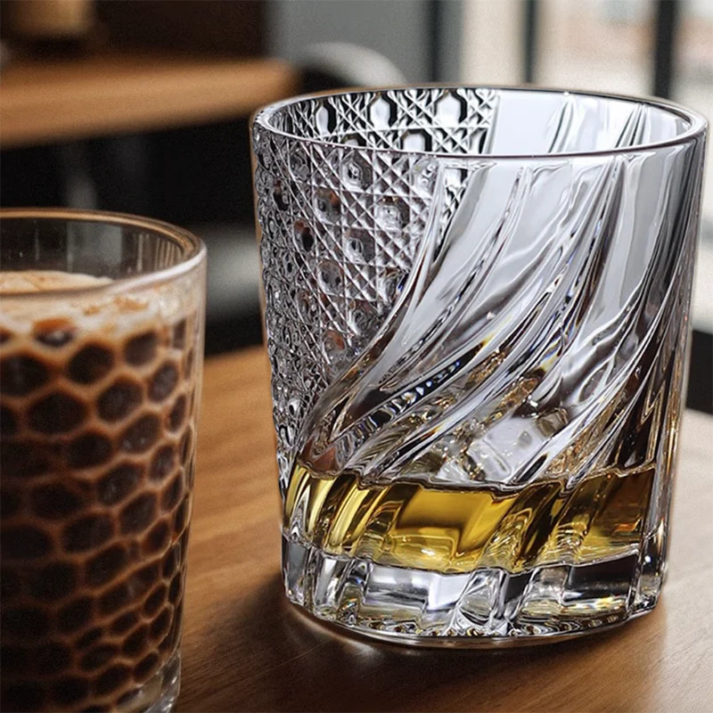 Crystal Ringer shot glass Traditional pattern whiskey glass wooden box Classic Japanese style whiskey glass