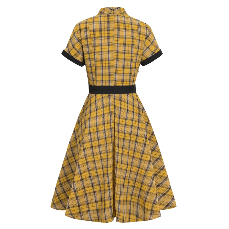 Classic British Plaid Dress With Short Sleeves And A Wide Swing Vintage Dresses Vestiti Dresses Women Lady Elegant Casual