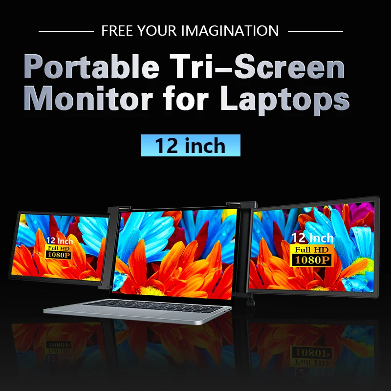 hot portable monitor double screen 12 inch lcd screen monitor for 13.3 to 16.1 inch laptop