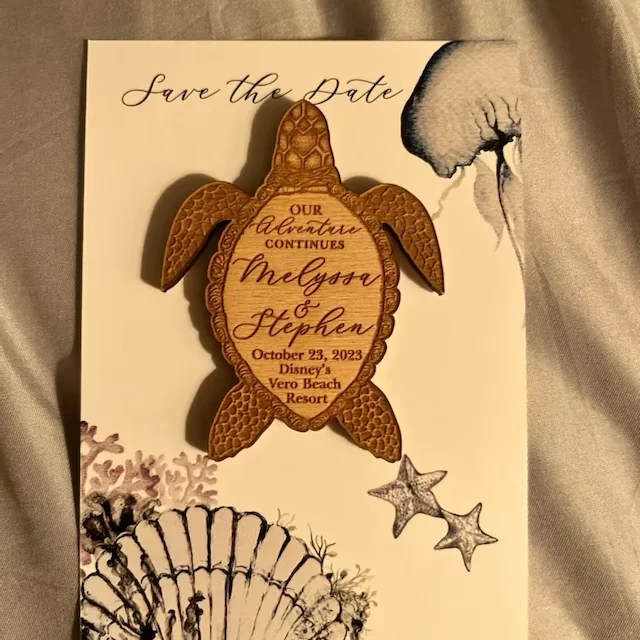 Free custom Wedding magnet save the date cards  laser engraved wooden Turtle summer beach magnets for wedding favor
