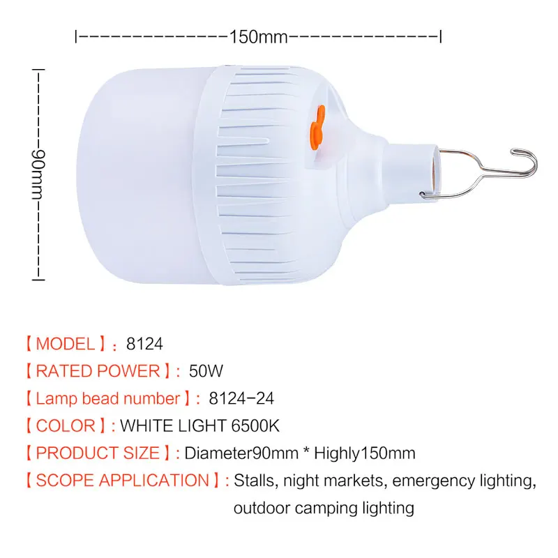 Светодиодная аварийная лампа, мощный светильник для кемпинга, улицы, сада, с аккумулятором и временем освещения