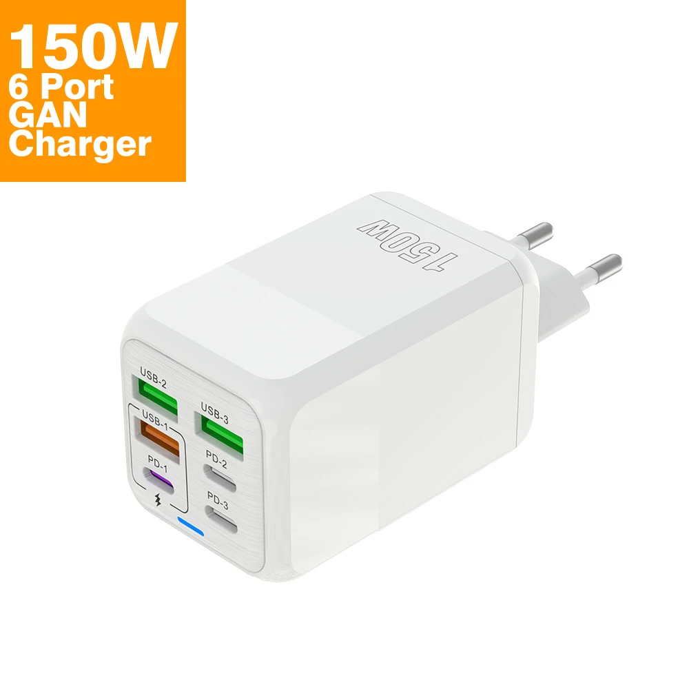 Wholesale new usb type c power wall charger EU/US/UK 150W 6 port Super fast charging wall charge adapter for iphone Android