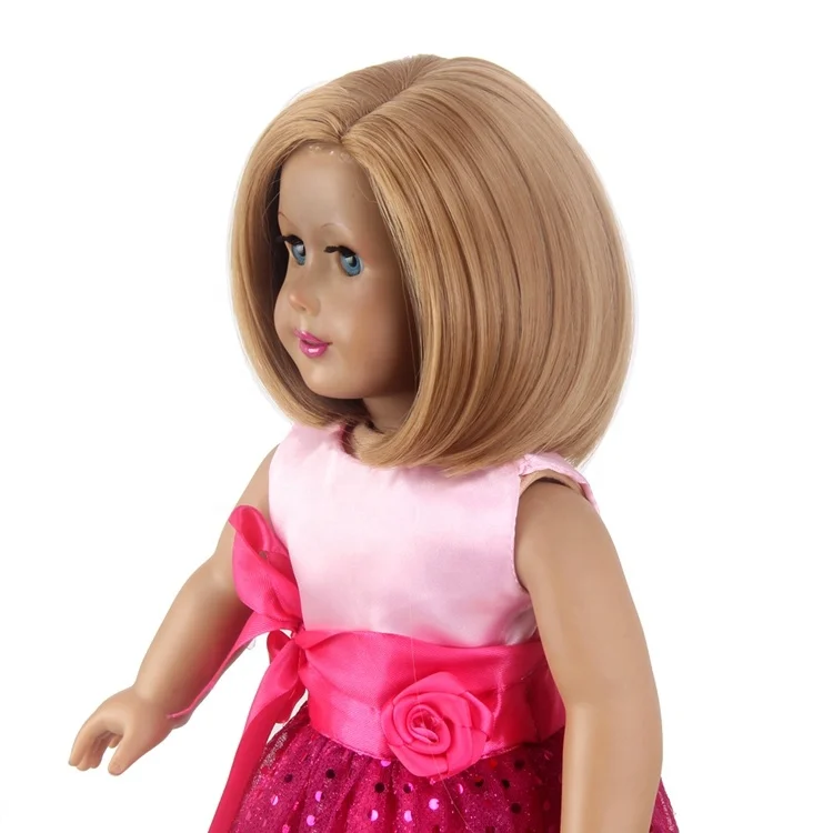 Amazon Горячая 8 дюймов короткие Боб Стиль машины по изготовлению синтетический термостойкий парик для куклы Американская девочка парики