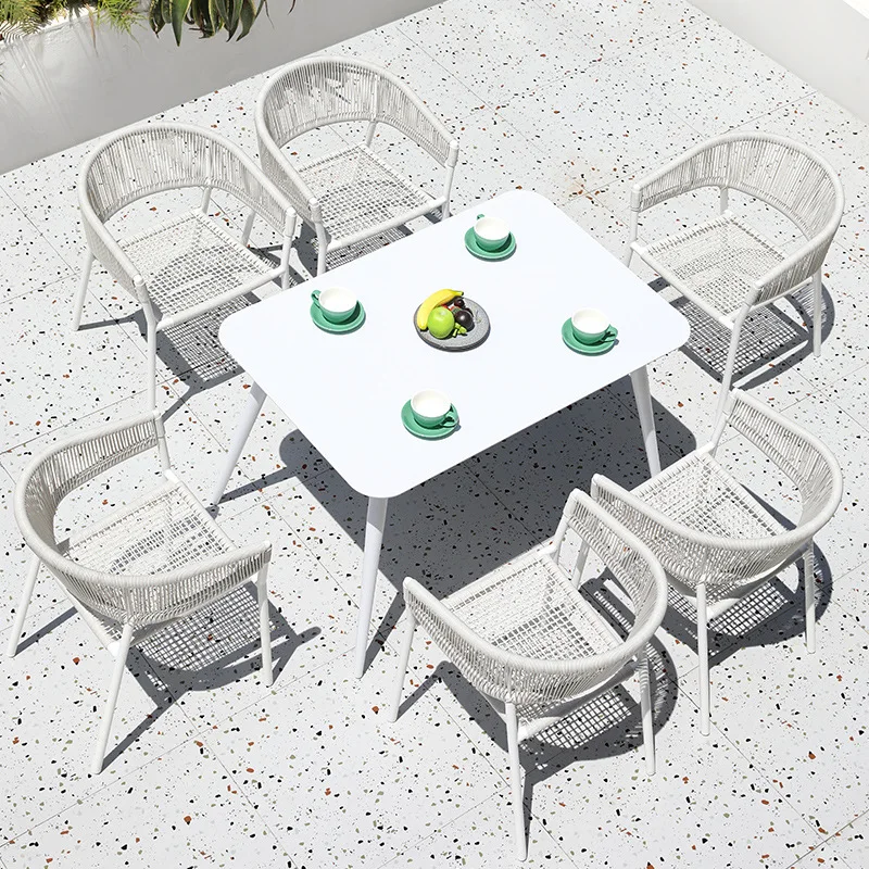 White Outdoor Table And Chairs Patio Open Air Balcony Rattan Chair Lounge Area Cafe Outside Pendulum Table And Chairs Set